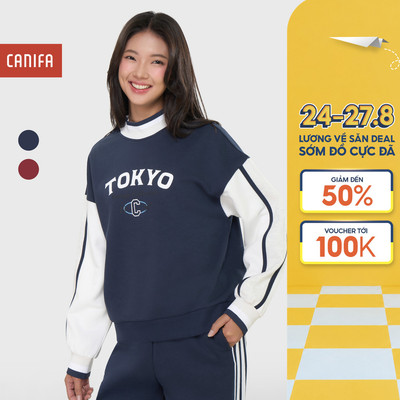 Áo nỉ nữ CANIFA dài tay cổ cao có hình in 6TW25C002