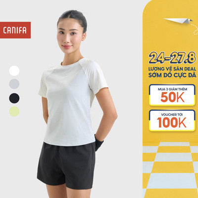Áo phông nữ CANIFA áo thun thể thao cộc tay phối màu chất liệu mỏng nhẹ nhanh khô 6TS26S020