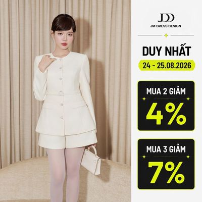 Set Áo Tweed Cổ Tròn 1 Hàng Cúc 5T03.2509TW, Quần Sooc 2 Túi Ốp Vuông A 3S11.2509TW Set Phong Cách Tailoring Cổ Điển JM