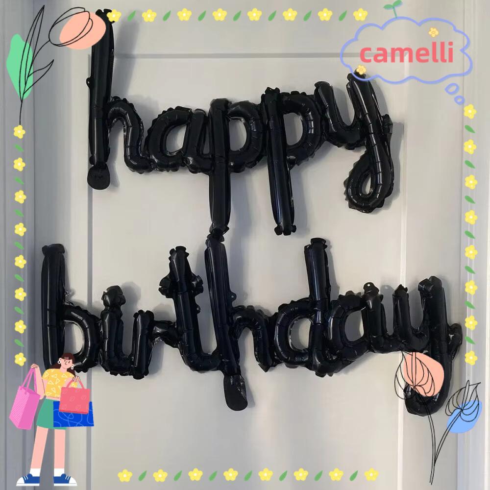 CAMELLI 2pcs/set Aluminium Foil Balloon, Large Multicolor Happy Birthday Balloons, Pink Purple Banne