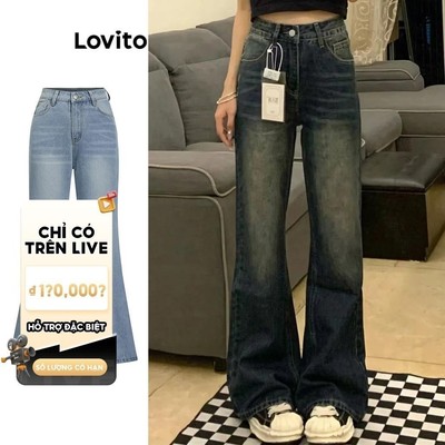 (LIVE STREAM SALE) Quần jean Lovito có dây kéo phong cách thường ngày cho nữ LNA34035 (Nhiều màu)