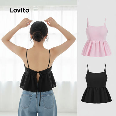 Áo dây nữ Lovito Phong cách thường ngày hở lưng buộc dây màu trơn phong cách L121MD336