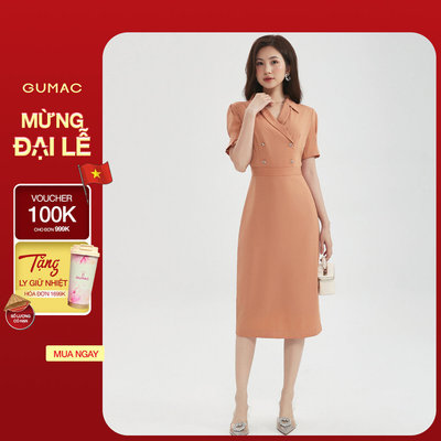 Đầm Công Sở GUMAC Dáng Bút Chì Cổ Vest Cách Điệu Thanh Lịch Sang Trọng LDG0305