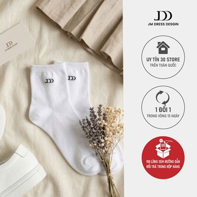 Tất Chân Cao Cổ Thêu JDD PK11.2512. Tất Cao Cổ Co Giãn Tốt, Thoáng Khí, Êm Chân. Tất Trắng Cao Cổ Thiết Kế JM Dress