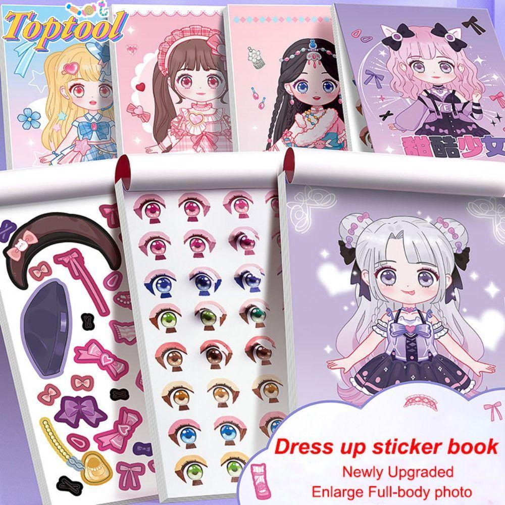 TOPTOOL Girl Sticker Book, No Cut Cartoon Dress Up Sticker Book, DIY Princess Dress Book