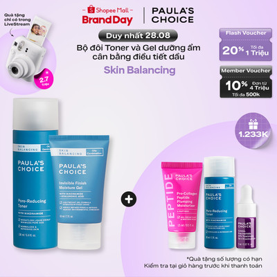 Bộ đôi Toner chứa Niacinamide thu nhỏ lỗ chân lông và Kem dưỡng ẩm dạng Gel Paula's Choice kiềm dầu 1350-3400