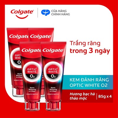 Bộ 4 Kem Đánh Răng Colgate trắng răng TRONG 3 NGÀY Optic White O2 với Oxy Hoạt Tính 85g/tuýp