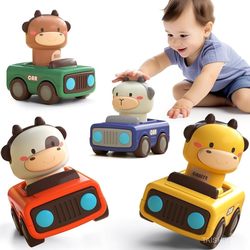 iPlay, iLearn Press to Go Car Toys for Toddlers 1-3, Baby Animal Racing Cars, Infant Play Vehicle Se