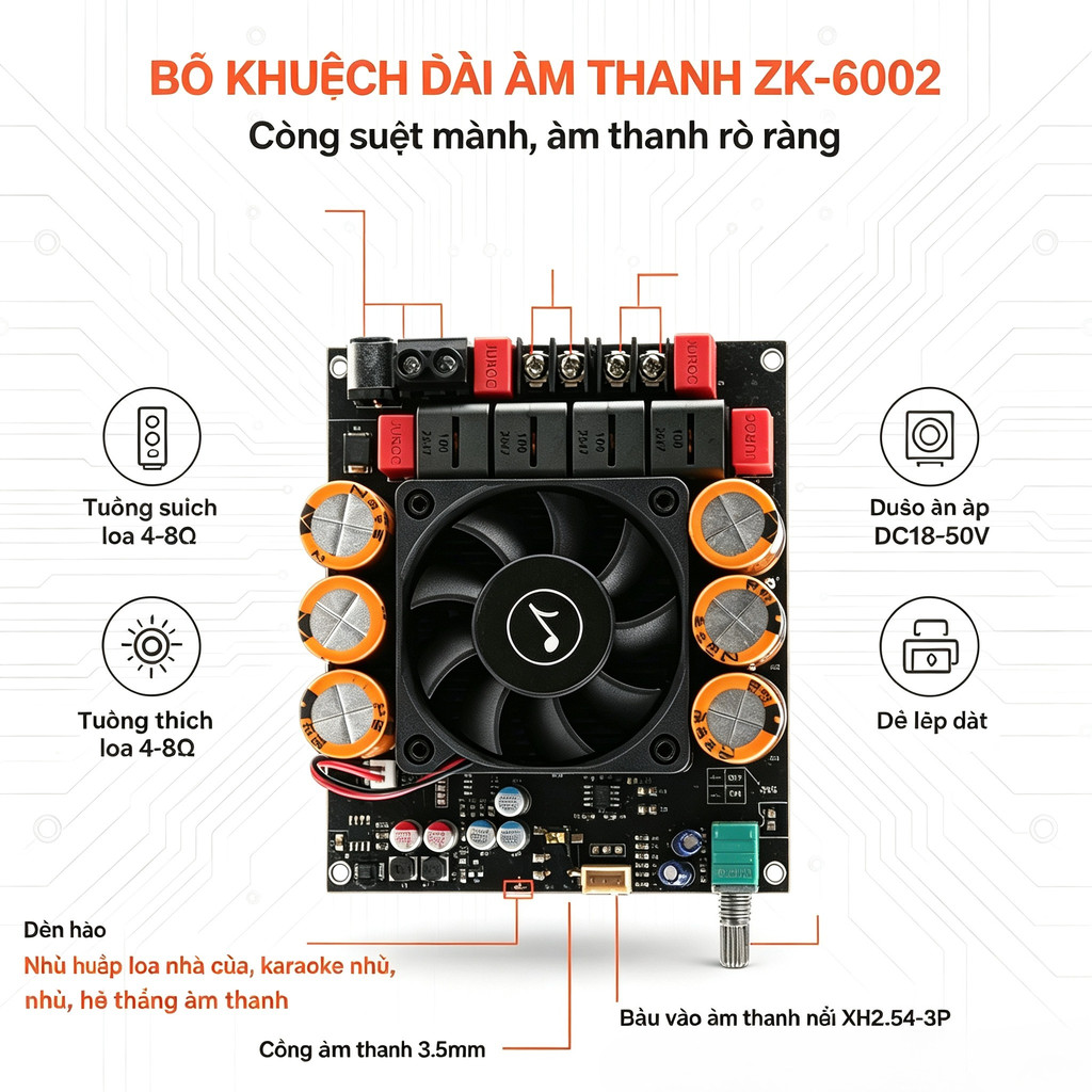 Mô-đun bo mạch khuếch đại công suất SZM-6002D (TPA3255, 600W + 600W)