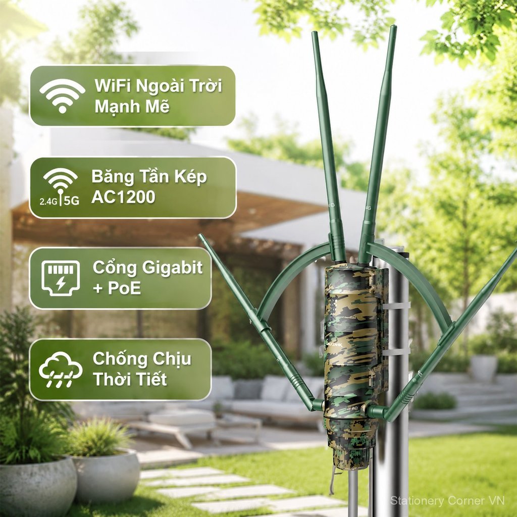 Router Wavlink AC1200 ngoài trời dual band PoE, chế độ AP repeater ổn định, bền đẹp