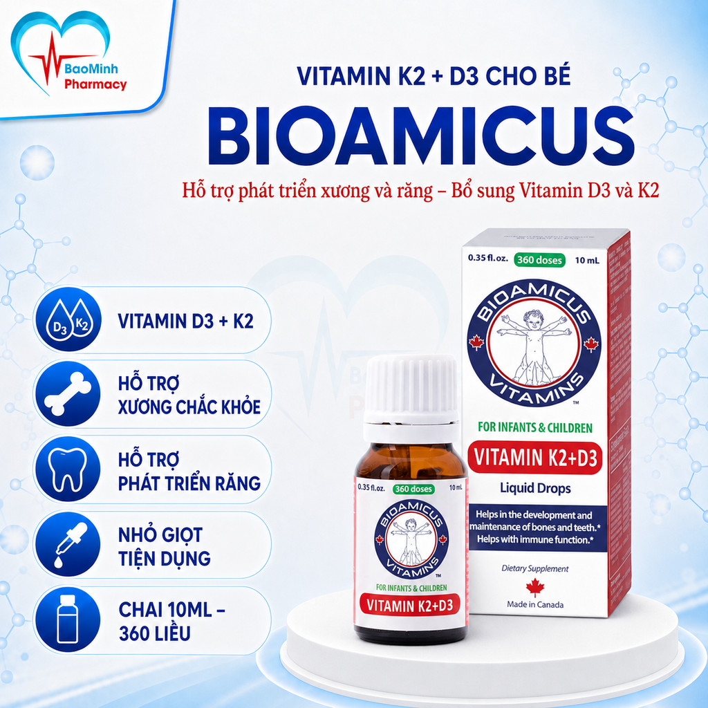 Vitamin D3K2-MK7 BioAmicus Dạng Giọt Cho Trẻ Sơ Sinh 10ml - concung