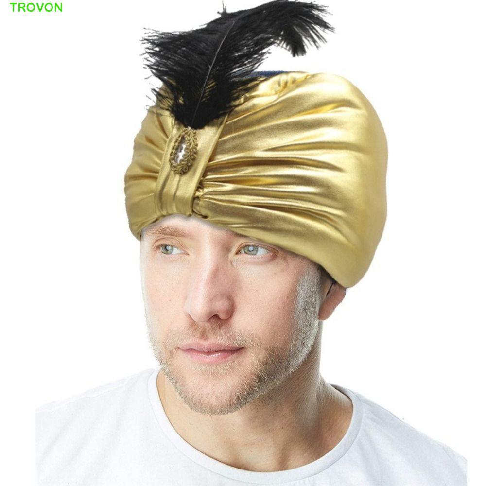 TRROVON Ấn Độ Xếp Ly Mũ, Quấn Đầu Đầm Xếp Ly Ả Rập, Mũ Dân Tộc Cosplay Ả Rập Mũ Sultan Trang Phục Mũ