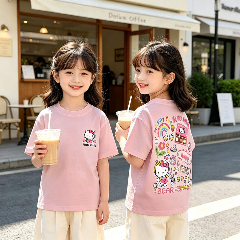 [Áo thun nữ in hình hoạt hình] AIMKAIS 2-14y Big Children Baby Tees Kids Boys Girls Quần áo Unisex tay ngắn Hàn Quốc Áo dáng rộng