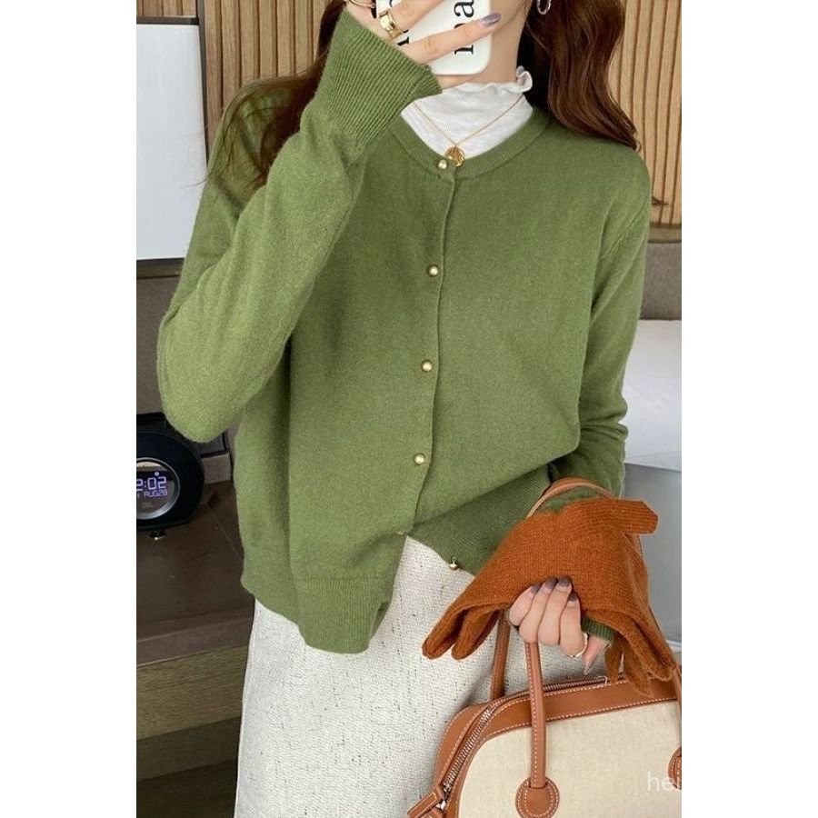Sản phẩm mới Áo khoác Cardigan dệt kim nữ Xuân Thu Phong cách mới Dài tay mỏng Top Áo len cổ tròn ph
