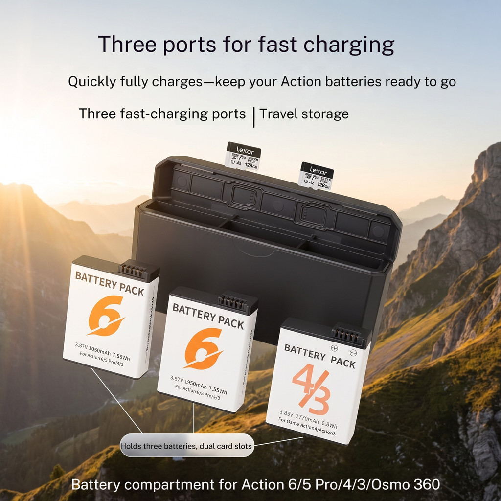Dành Cho DJI Action 5 Pro / 4 / 3 / 6 Vỏ Sạc Pin Sạc Lâu Dài Vỏ Sạc Ba Dành Cho DJI Action 5 Pro / 4