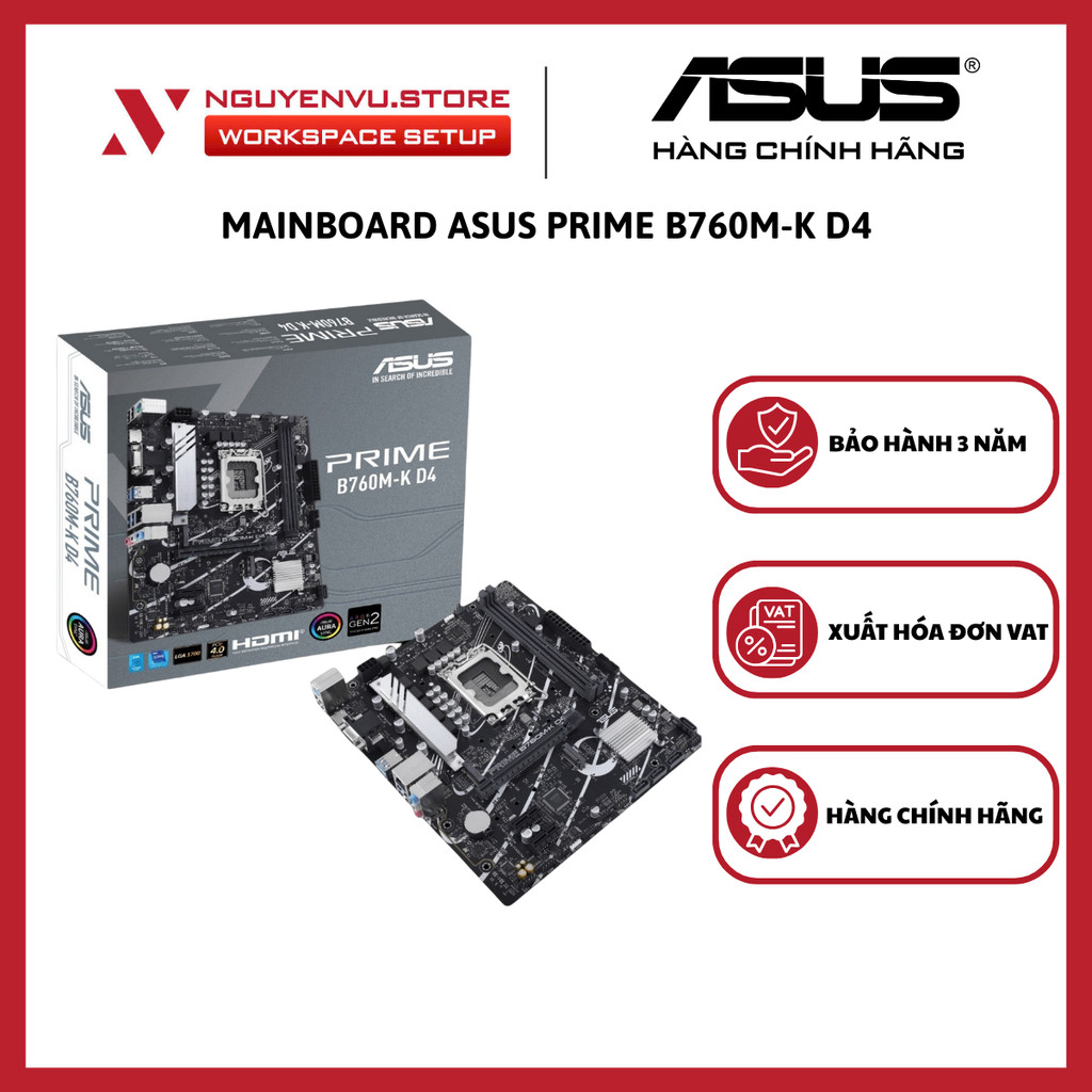 Mainboard ASUS Prime B760M-K D4 | B760M-K (D5) - LGA1700, mATX, 2×DDR4 | 3060 V2 OC 12GB - Hàng Chín