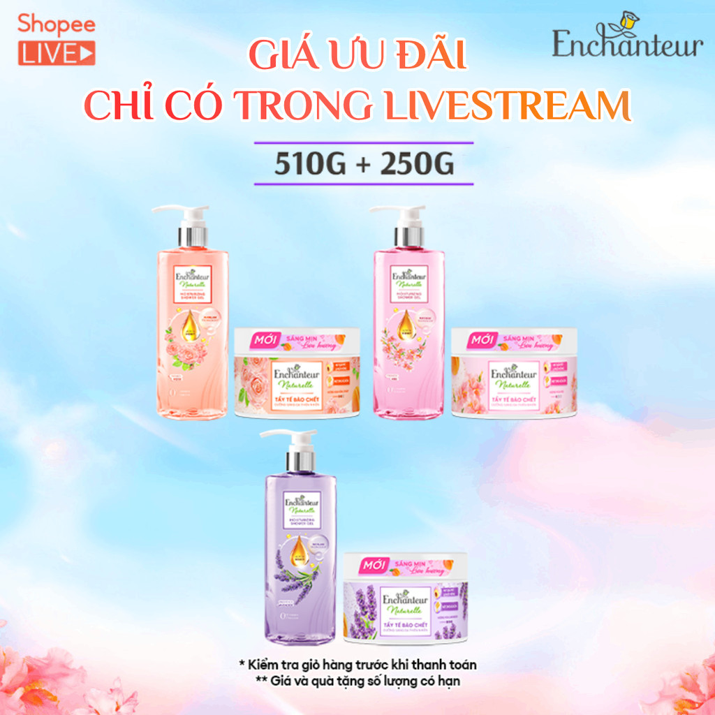 Bộ đôi Sữa tắm 510g & Tẩy tế bào chết 250g dưỡng da thiên nhiên Enchanteur Naturelle - Live