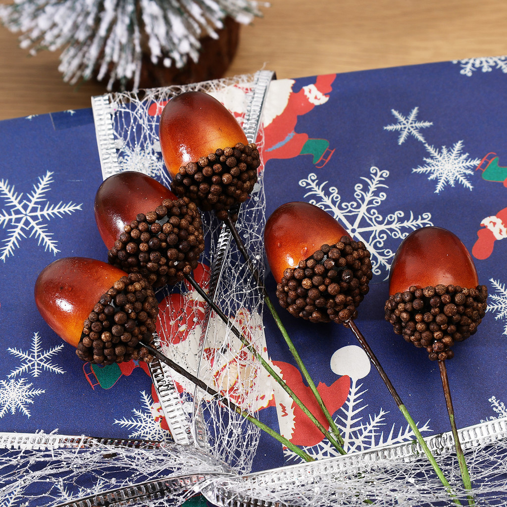 Cây Thông Nhân Tạo Nhánh Cây Giáng Sinh Trang Trí - DIY Vòng Hoa Xốp Acorn Branches Phụ Kiện - Cà Ph