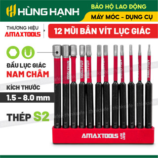  Bộ 12 mũi bắn vít lục giác chống trượt AMAXTOOLS Thép S2 HRC60 Mũi bắn vít siêu cứng chống trượt - Thinksafe 