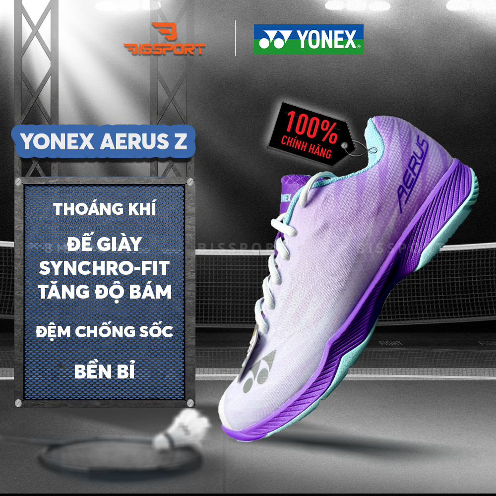 Giày Cầu Lông Yonex POWER CUSHION AERUS Z Wide Tím Chính Hãng - Đế Siêu Bền - Siêu Nhẹ Thoáng - Ổn Đ