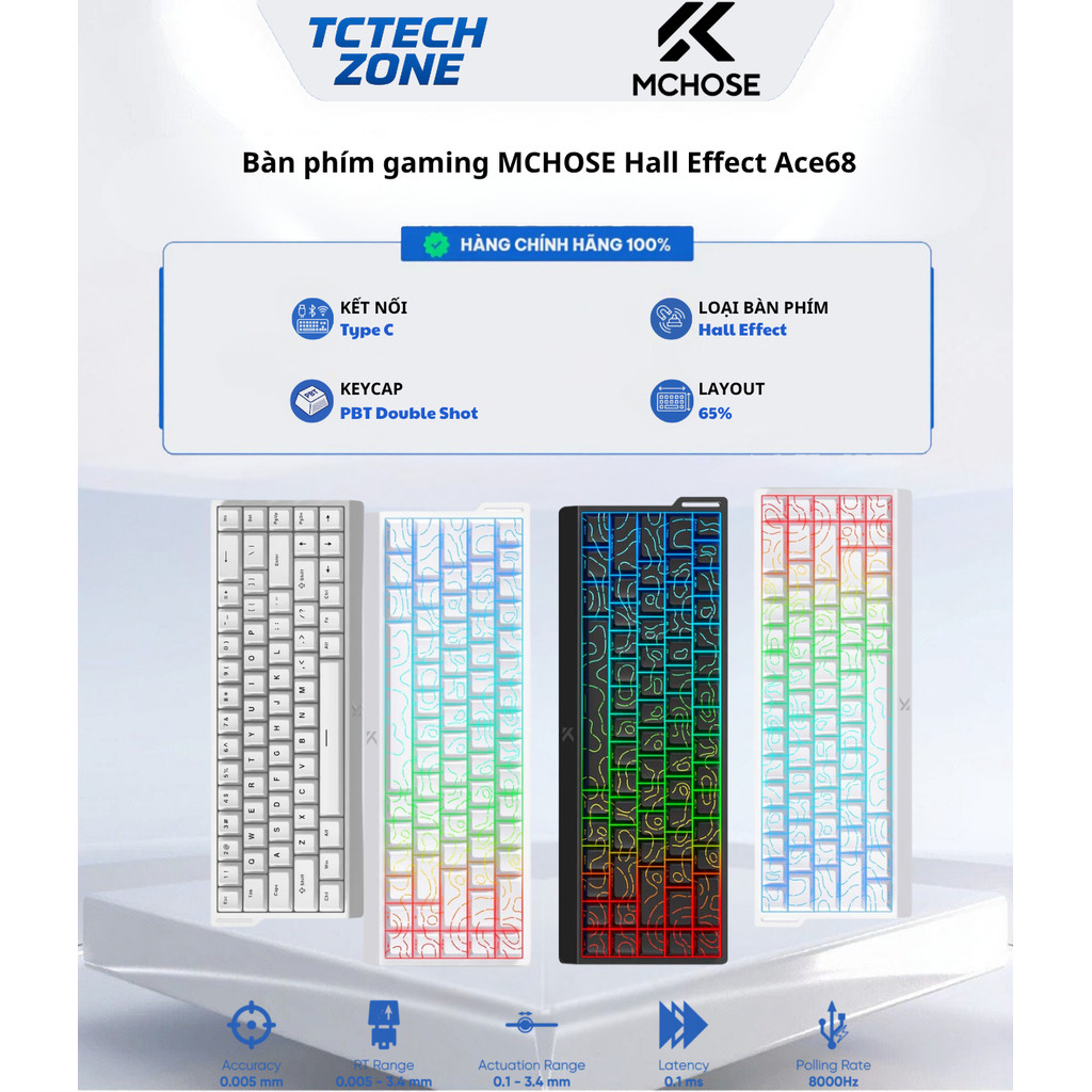 Bàn Phím Cơ Gaming Mchose  Hall Effect Ace68 Layout 65% Chính Hãng 100%