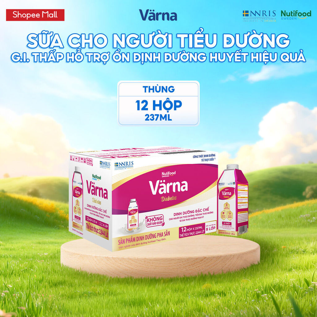 [LIVESTREAM PEWPEW] Thùng 12 hộp sữa bột pha sẵn Varna Diabetes (12 hộp giấy x 237ml) - Hỗ trợ ổn đị