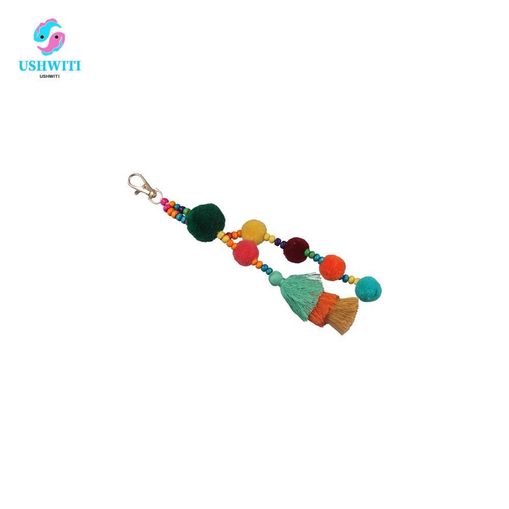 MLINX Boho Phong Cách Tóc Bóng Tua Rua Móc Khóa, Phong Cách Boho Nhiều Màu Sắc Phong Cách Boho Móc K