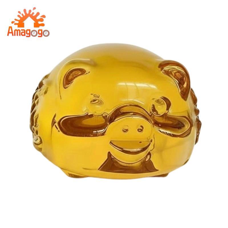 Tượng lợn pha lê Amagogo, Trang trí lợn vàng, Lợn hoàng đạo, Vàng hiện đại 70mm