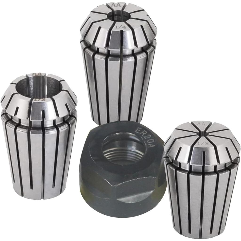 Bộ đai ốc Collet lò xo ER20 - ER20 1 / 8 '' + 1 / 4 '' + 1 / 2 '' Collet và đai ốc kẹp để khắc CNC M