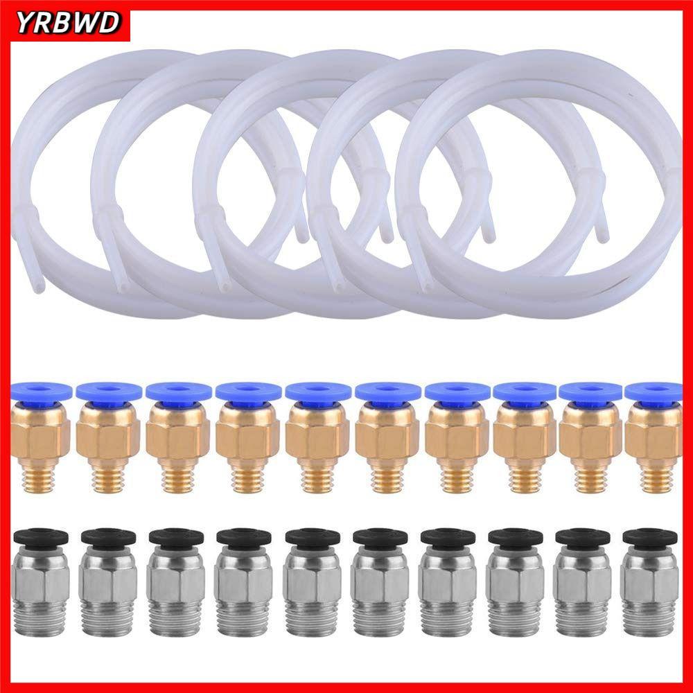 Ống kết nối màu trắng YRBWD, 10 phụ kiện PC4-M10 1 mét Ống PTFE, Bộ phận máy in với 10 phụ kiện PC4-
