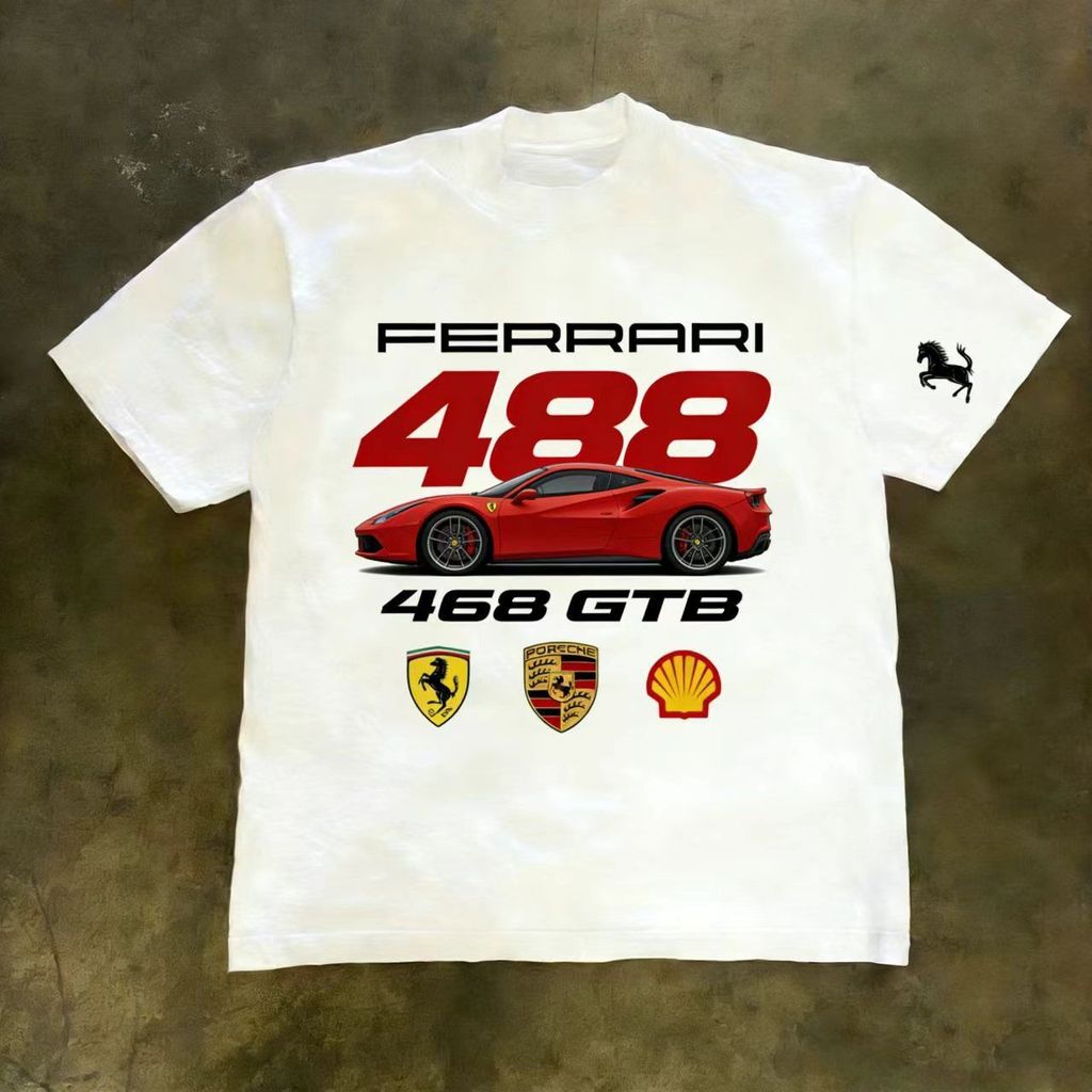 ATTITUDEt Áo Sơ Mi Nam 488GTB Racing Theme 100% Cotton Tay Ngắn Hip Hop Thiết Kế Hợp Thời Trang Phon