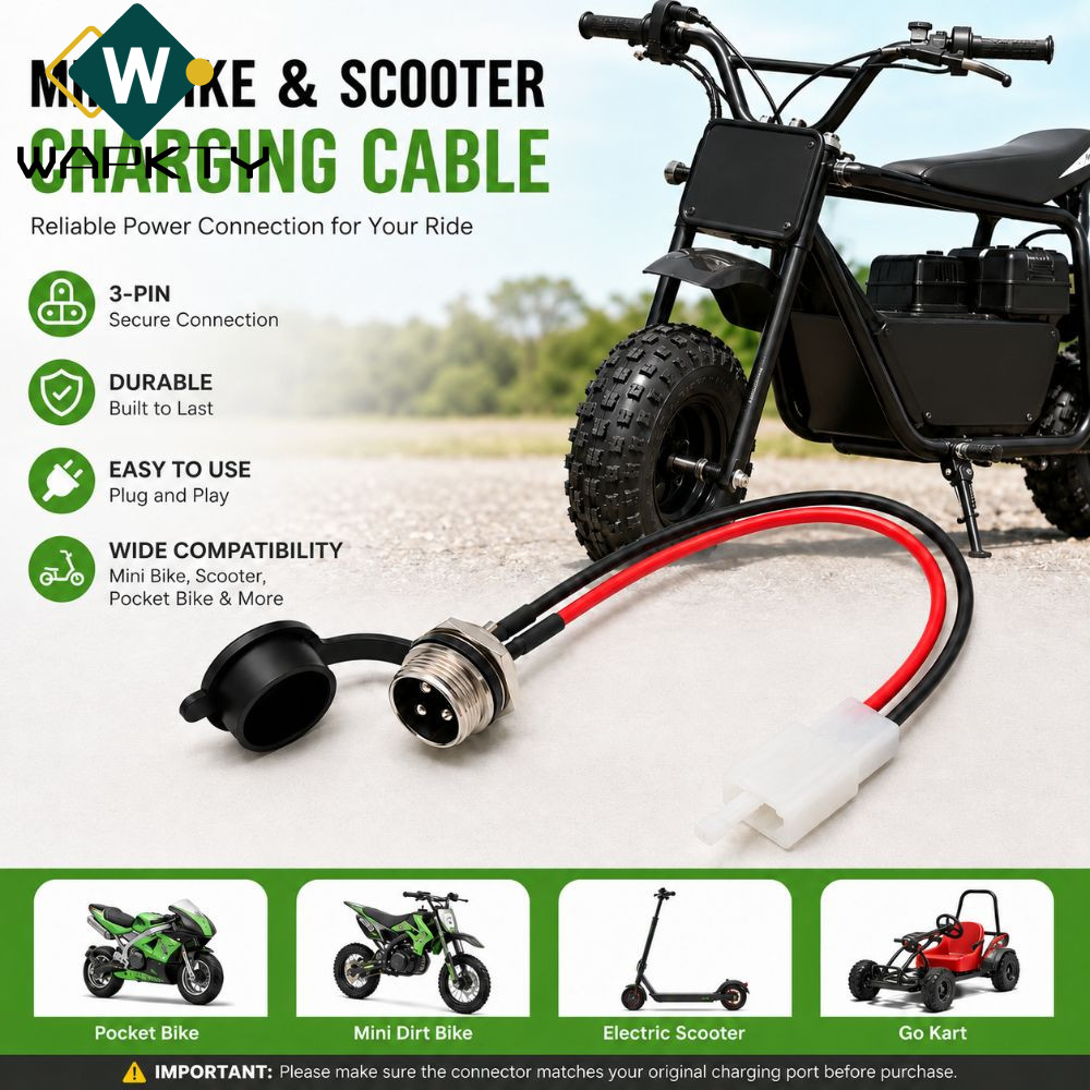 Cổng sạc xe tay ga WAPKTY, Dây nguồn thay thế 3 chân, Bộ nguồn dây 17AWG đa năng chuyên nghiệp cho d