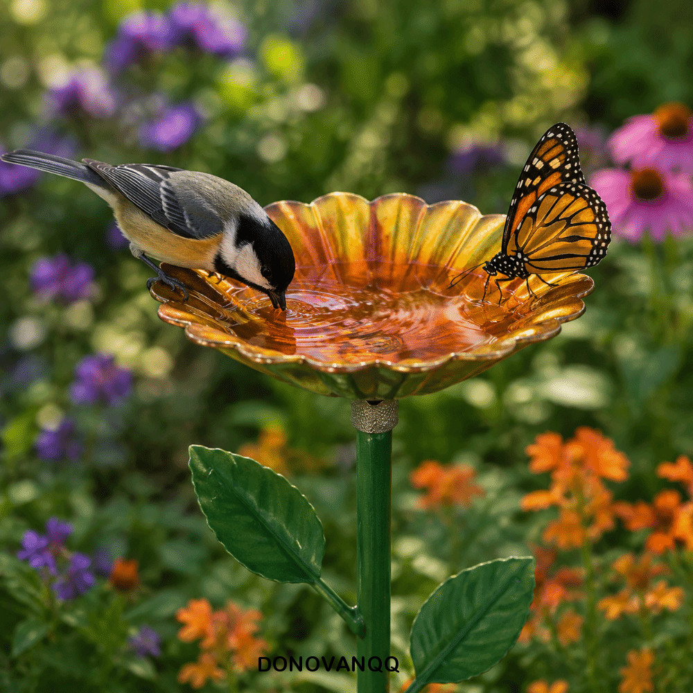 DONOVANQQ Bee Butterfly Water Dispenser, Garden Stake Flower Design Bee Water Feeder, Bird Feeder Ir