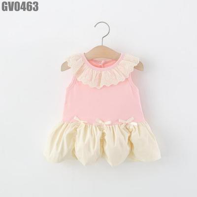 Váy Bé Gái Dáng Bí Sát Nách Cổ Bèo Ren Đính Nơ Màu Hồng Ngọt Ngào MINTSCLOSET GV0463