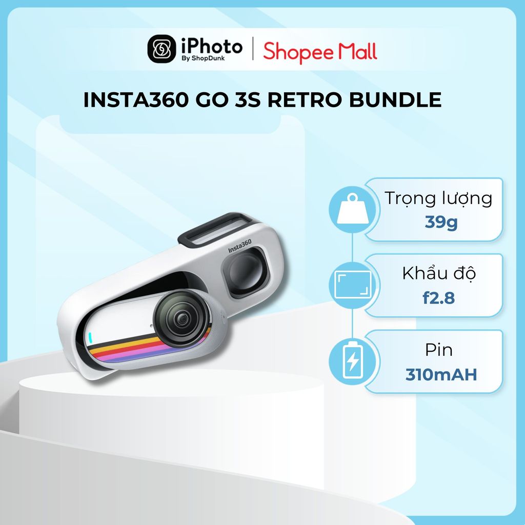 Camera Hành Trình Mini 4K Insta360 GO 3S Retro Bundle Chống Nước Gắn Từ Tính, Nhỏ Gọn