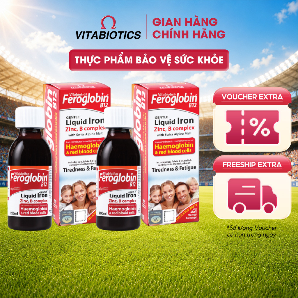 Combo 2 Siro TPBVSK FEROGLOBIN B12 Liquid Hỗ Trợ Khả Năng Tạo Máu 200ml Vitabiotics