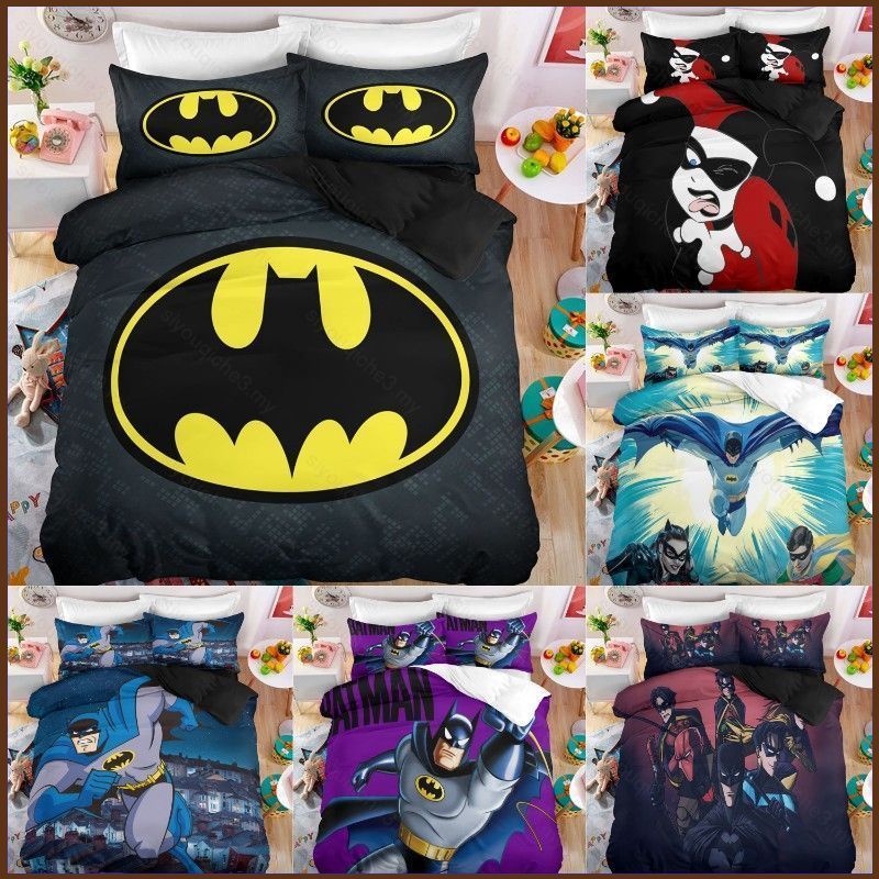 S3 DC Batman 3in1 Bộ Chăn Ga Gối Chăn Ga Gối Phòng Ngủ Có Thể Giặt Ký Túc Xá Phù Hợp Với
