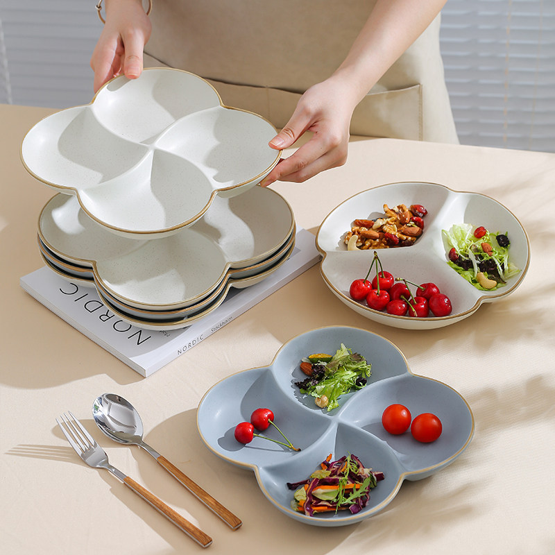Japanese 8-Inch Ceramic Divided Plate One-Person Rice Plate Adult Weight Loss Portion Control Plate 