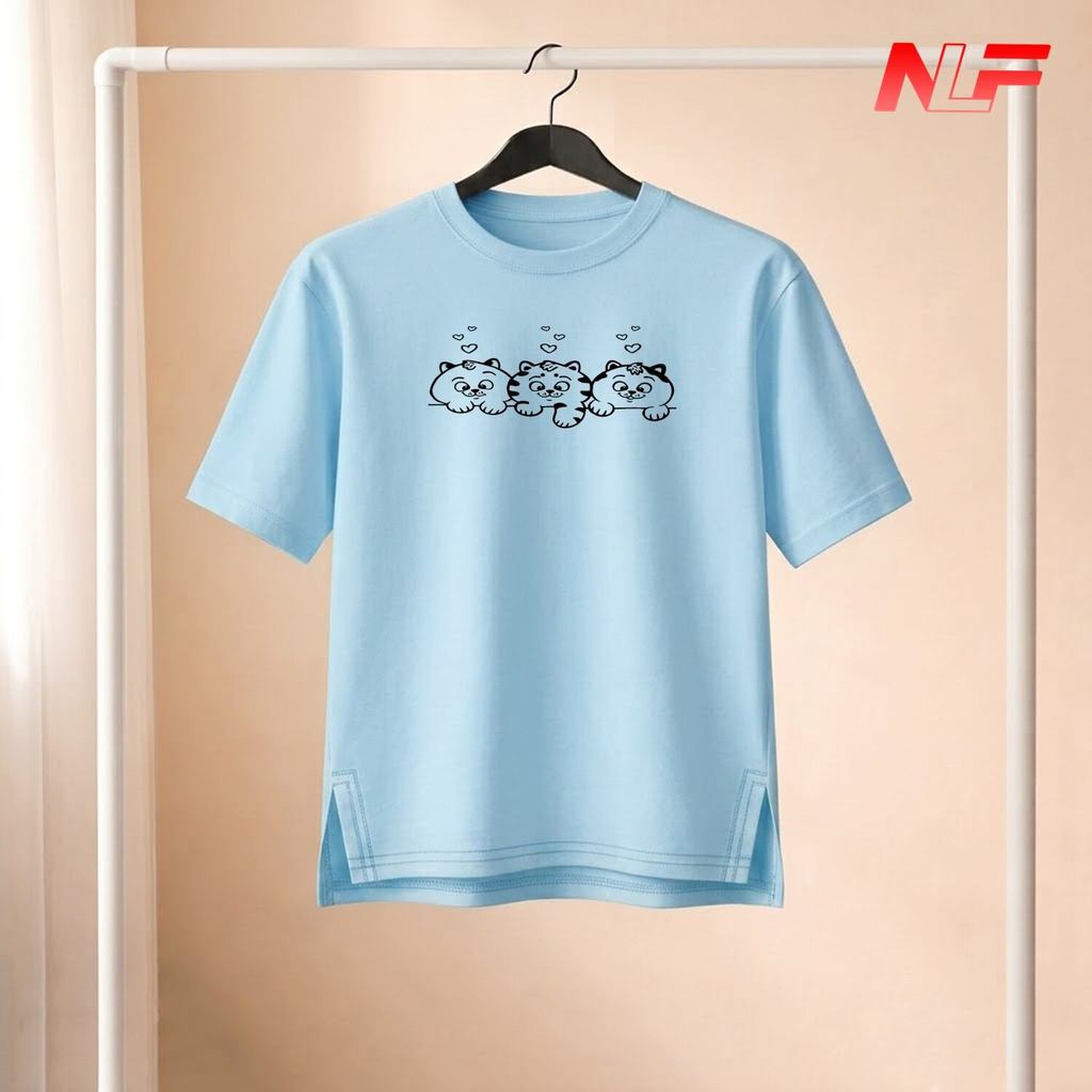 Áo Thun Tay Lỡ Xẻ Tà Ba Con Mèo XT-074 - NLF Store