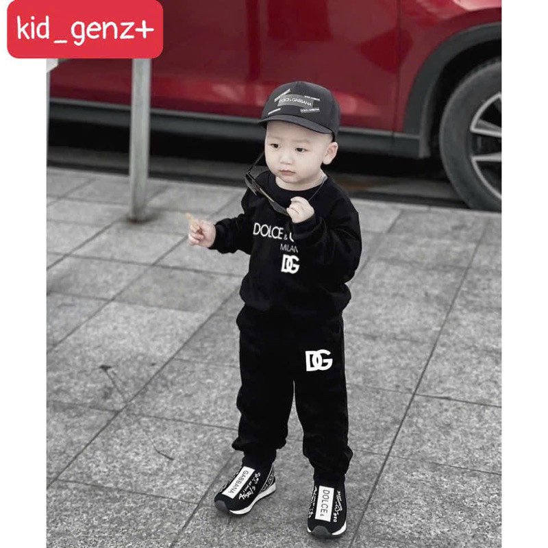 sét nỉ sweater DG in chữ trắng trẻ em, bộ nỉ cho bé,kid_genz