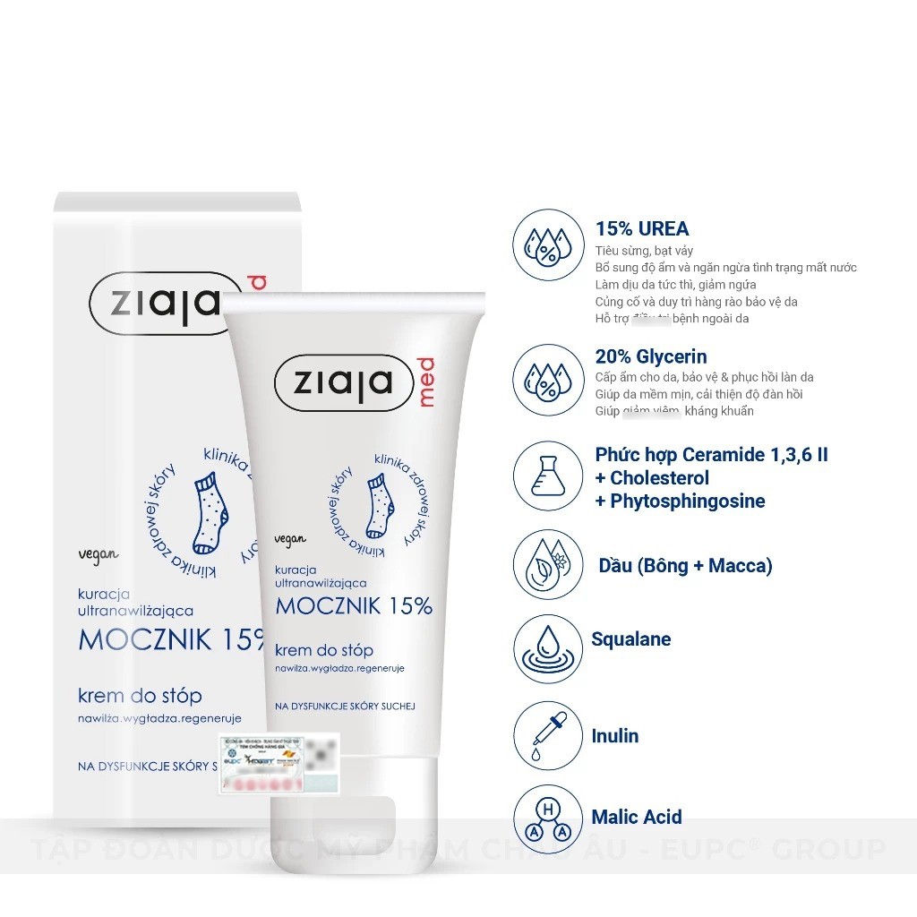 Kem Mềm Da 15% Ure - Ziaja Med Mocznik 15% Urea Cream 100ml