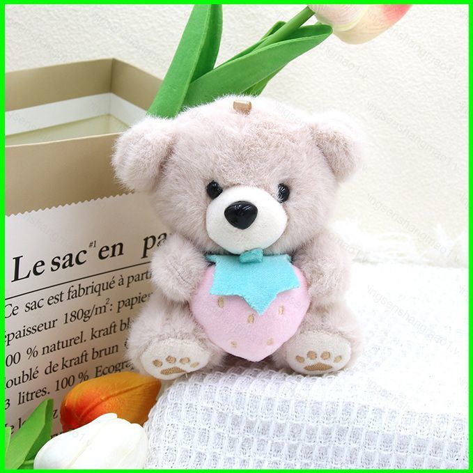 PS1 Dễ Thương Dâu Teddy Gấu Plushie Móc Khóa Mini Lông Tơ Nhồi Bông Túi Đồ Chơi Quyến Rũ SP1