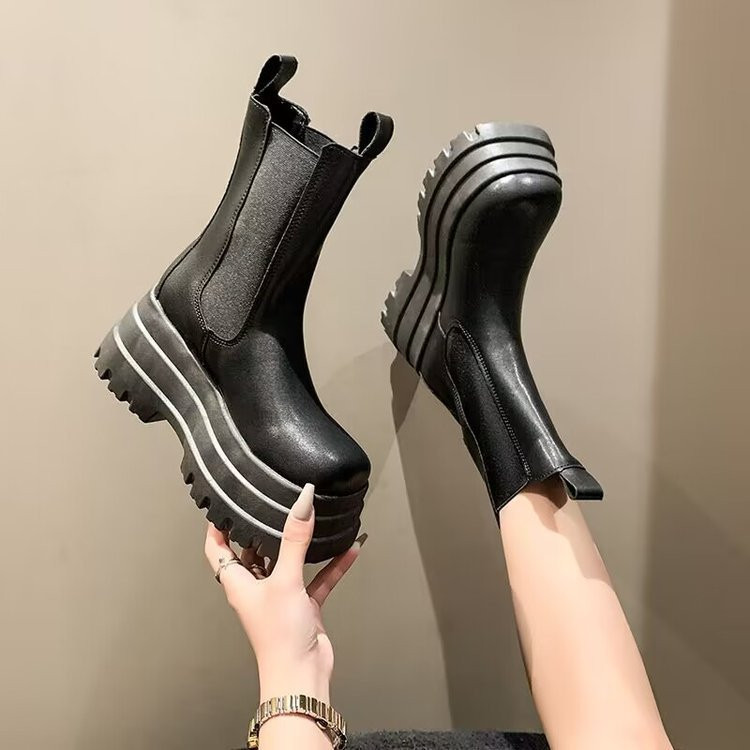Phụ Nữ Plus Kích Thước Phong Cách Mới Nhỏ Đế Dày Ôm Hơn Nhìn Giữa Ống Giày bốt Chelsea Khói Boot