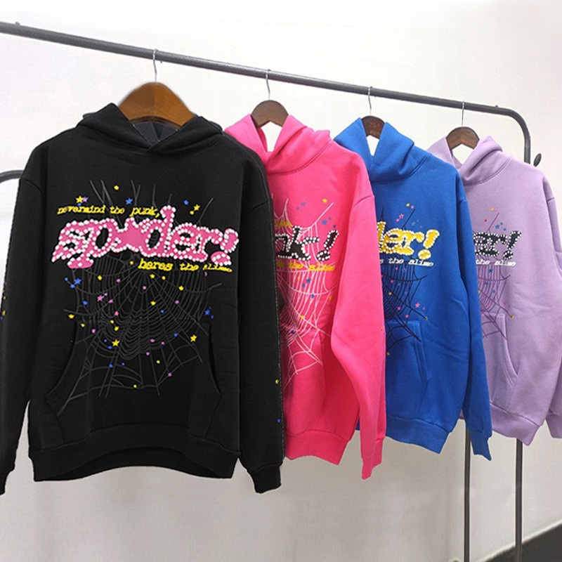 Nước Ngoài Chính Hãng Nặng 450G Dày Lông Cừu Áo Hoodie Nam In Bọt Spider Sp5der hoodies