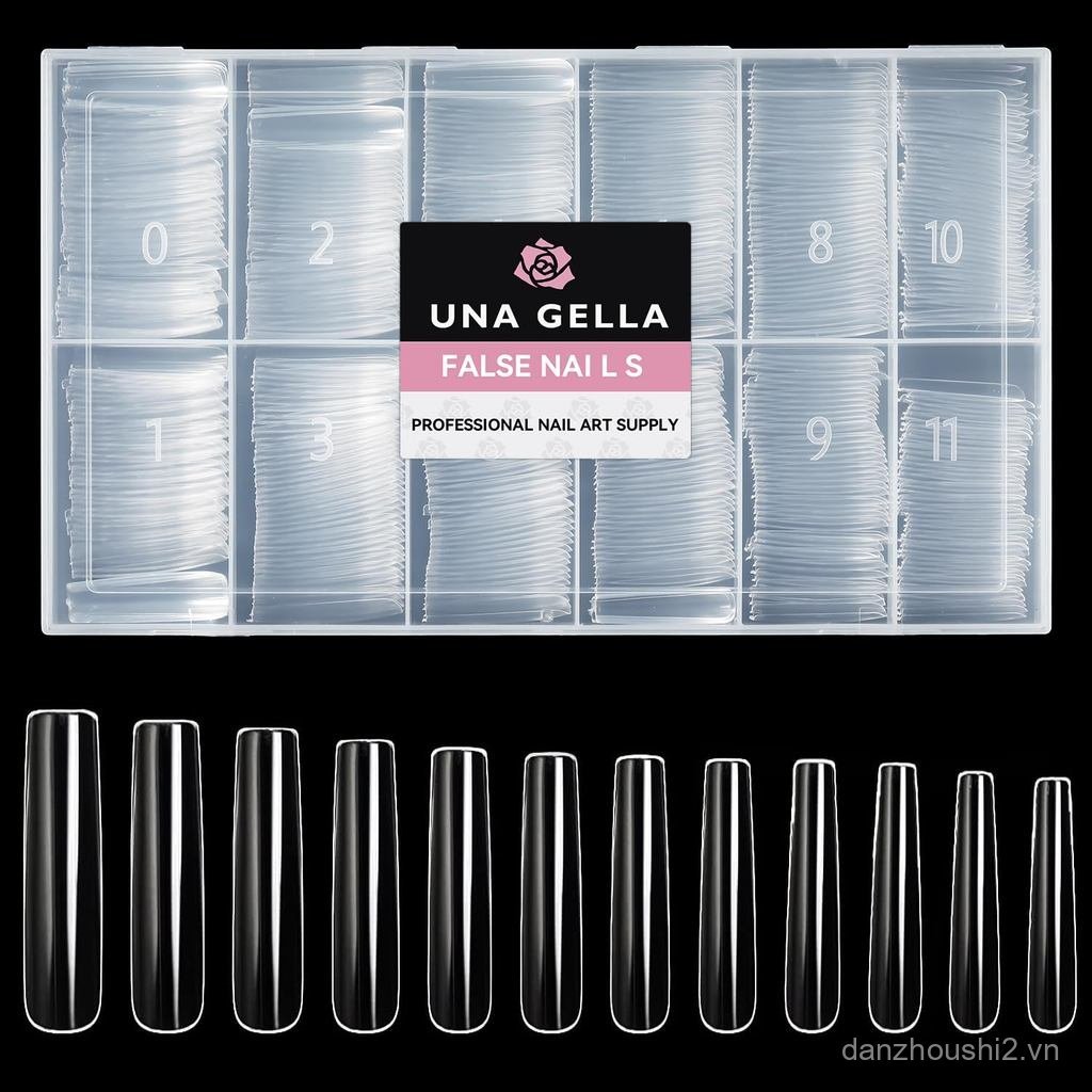UNA GELLA Đầu móng tay hình vuông côn cực dài Bao phủ toàn bộ 504 chiếc No C Curve Clear Gel Đầu món