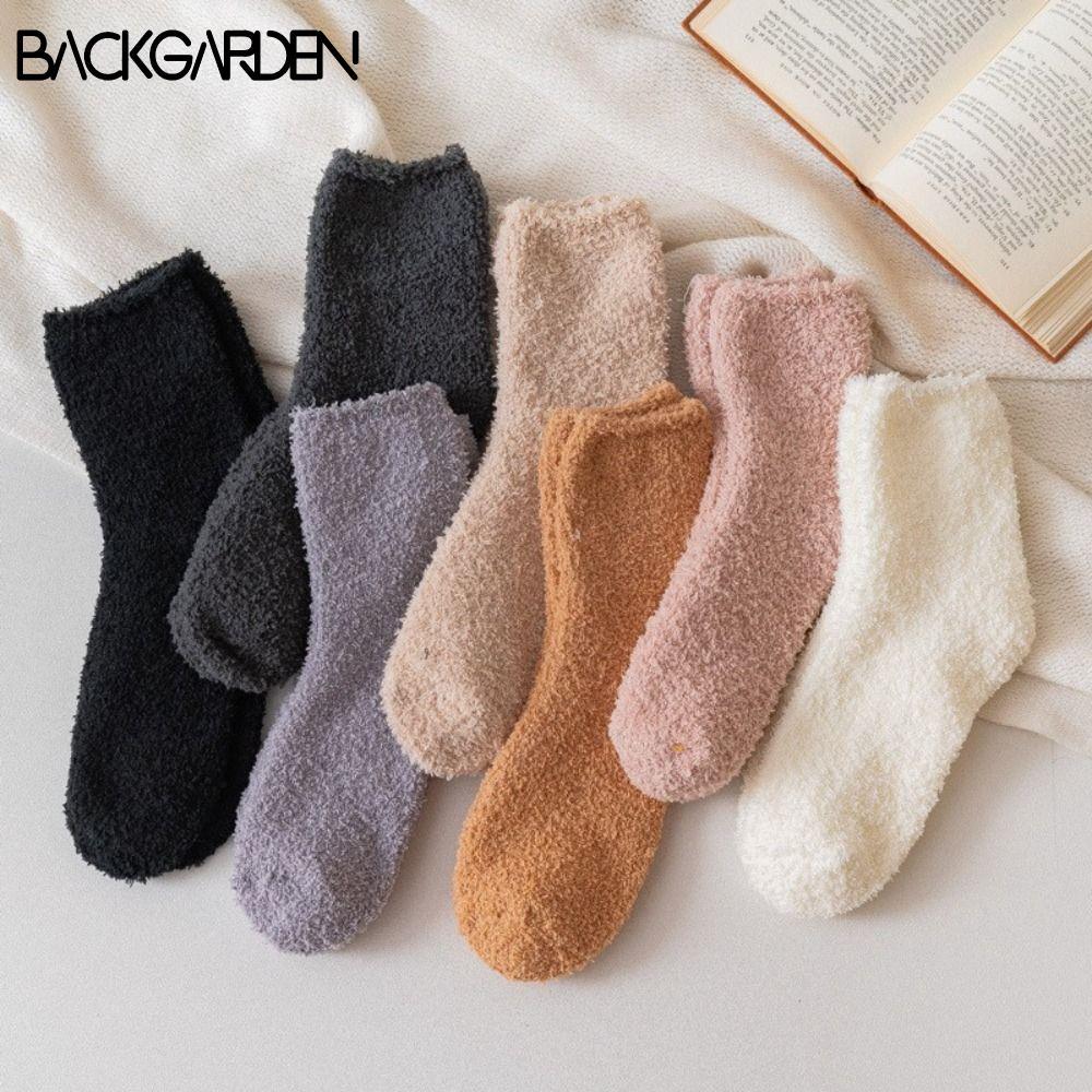 BACKGARDEN Tất Sàn Nhà, Tất Nhung San Hô Cosy Màu Trơn, Thời Trang Thoáng Khí Mùa Đông Ấm Áp Mềm Mại