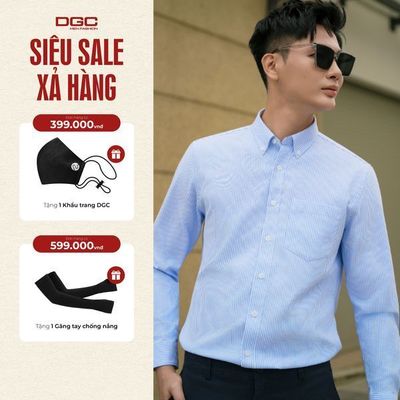 Sơ mi dài tay DGC Dáng suông Regular, kẻ tăm, vạt lượn form công sở - SASDBE111M