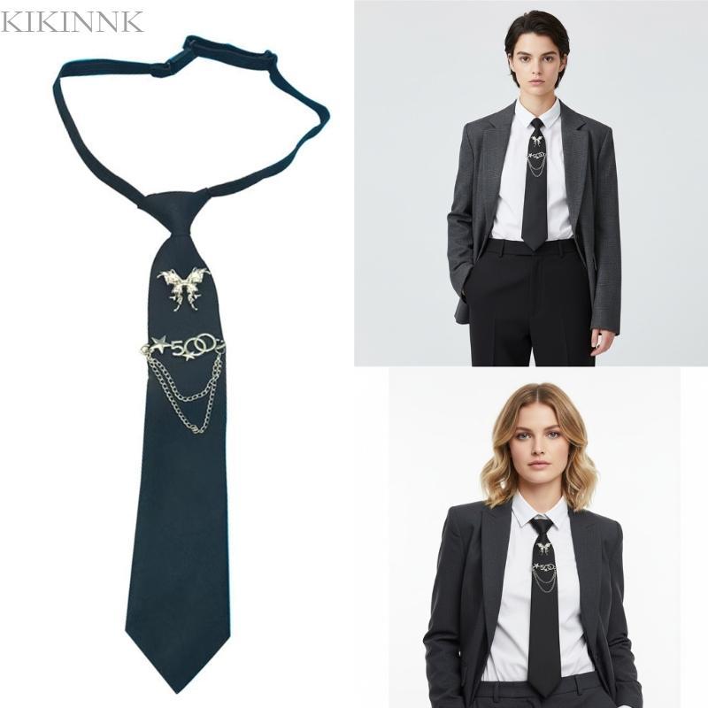 KIKIN Có Thể Điều Chỉnh JK Tie Với Bướm Preepy Look Đồng Phục Đi Học Nơ Cà Vạt Tối