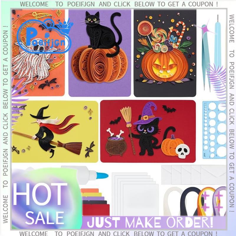 20 Bộ Halloween Giấy-Quilling Kit dành cho người lớn Người mới bắt đầu Mèo Thiệp Chúc Mừng Làm Bộ Th