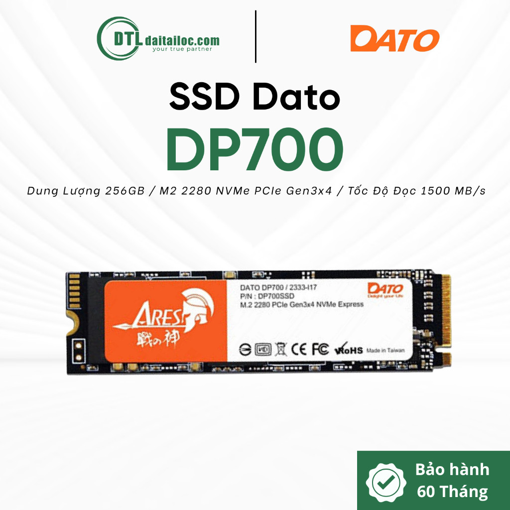 Ổ Cứng SSD Dato DP700 256GB M.2 2280 PCIe NVMe Gen 3x4 | Chính Hãng | Bảo Hành 60 Tháng